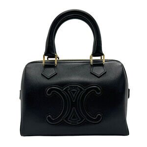 Celine Cuir Triomphe Boston Shoulder Bag Black Leather